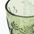 Vintage Green Drinking Glass, 16 oz Hand-Pressed Deep Textured Glass Cup, Fern Embossed Retro Glassware, Decorative Tumbler for Water, Cocktails & Juice, Boho Colored Kitchen Drinkware, Unique Gift