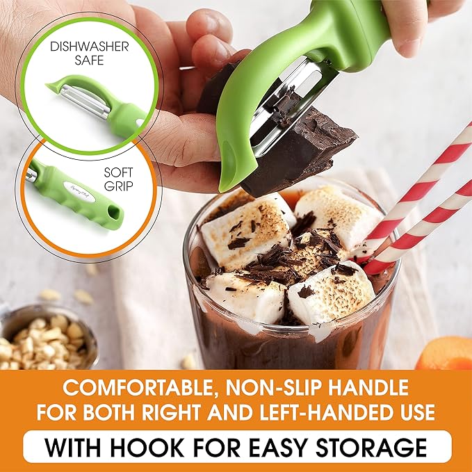 Spring Chef Premium Green Swivel Vegetable Peeler Set of 2, Stainless Steel Apple Peeler for Kitchen with Soft Grip Handle, Dishwasher Safe, Perfect for Potato, Carrot, Veggie, Fruit, Apple, Mango