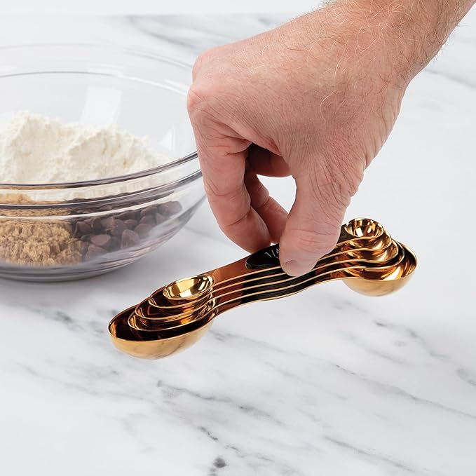 Progressive International Magnetic Measuring Spoons, Set of 5 – Black, Easy to Store with Magnetic Design (Rose Gold)
