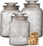 Le'raze Food Storage Containers with Airtight Lids - Retro Design - Pantry Organization, Glass Canisters Storage for Cookies, Tea, Sugar, Candy Jars, Sugar Packet, Set of 3
