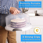 Extra Large Cake Carrier/Storage Container With Server - Holds up to 12 Inch 3-Layer Cake, Plate With Lid/Holder With Lid/Cover Clear Dome - Transports Pies or Other Desserts