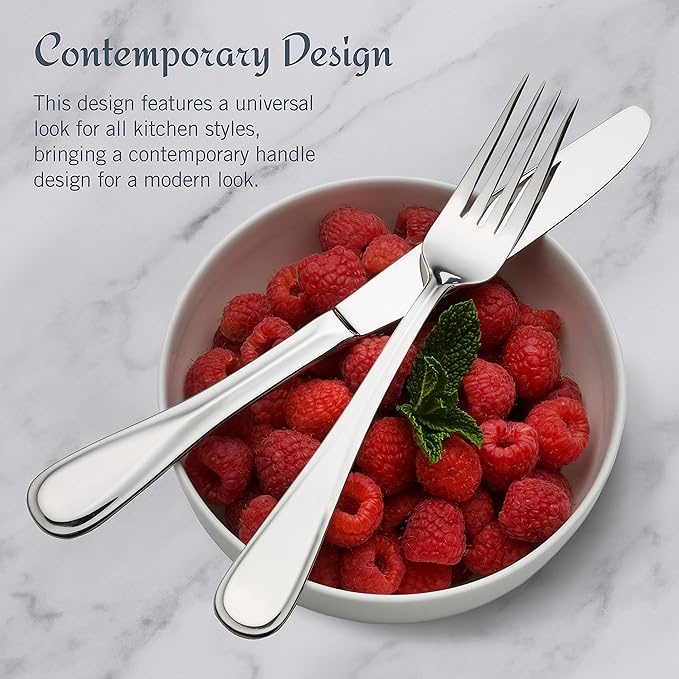 Mikasa Bravo 65-Piece Flatware Set for 12, 18/10 Stainless Steel Silverware with Full Service, Includes Forks, Knives, Spoons, and Serving Utensils