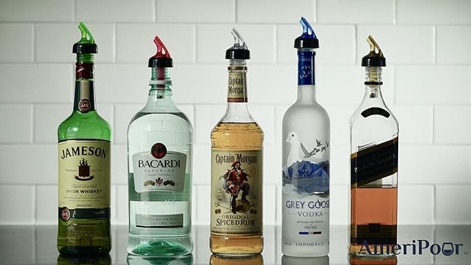 Measured Pourer - Liquor Bottle Pourers - Collared -(10pk) Made 100% In The USA. Bar Spouts That Don't Leak - No Cracks, Just A Perfect Cocktail Pour Everytime. Great for Wine Too! (.50oz)