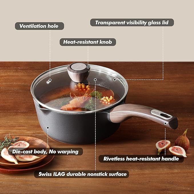 SENSARTE 1.5 & 2.5 Quart Sauce Pan Sets with Lid, Cooking Pots Set, Nonstick Saucepan Set with Pour Spout, Small Kitchen Pot, Non toxic Saucepot, Induction Comptable, Easy to Clean, PFOA Free