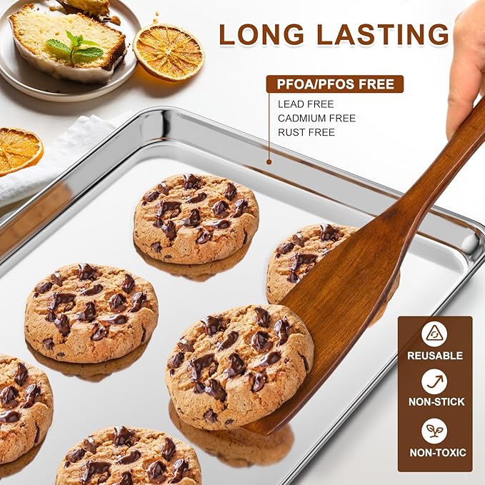 Baking Sheet Set of 3, Commercial Grade Stainless Steel Cookie Sheets for Baking, 12/16/17.5 Inch, Thicker and Firmer Baking Pans Set, Rust & Warp Resistant & Nonstick, Nontoxic&Heavy Duty&Easy Clean