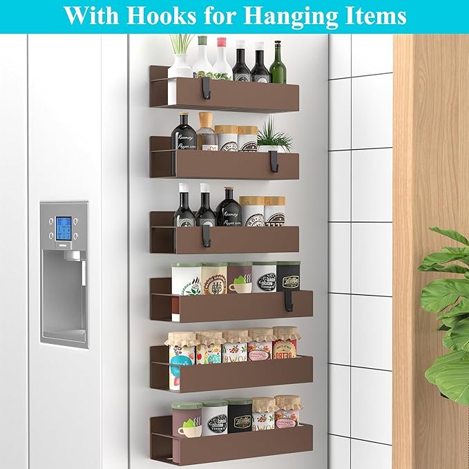 HuggieGems 6 Pack Magnetic Spice Storage Rack Organizer for Refrigerator and Oven, Bronze Fridge Organizers and Storage