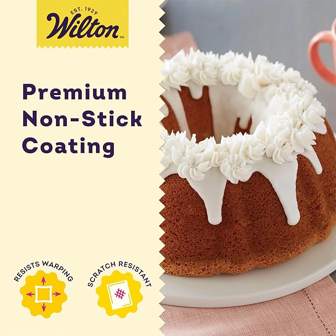 Wilton Gold Non-Stick 9.49 in Fluted Tube Cake Pan, Cold-Rolled Steel Bakeware, Made without PFAS, Packaging May Vary