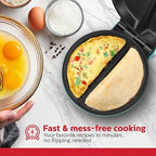 Holstein Housewares Stainless Steel 2 Section Omelet & Frittata Maker, Non Stick Coating, Easy To Clean, Indicator Lights, Compact Storage, Prepare Versatile Recipes in Minutes. 2 Portions, Teal