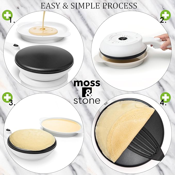 Moss & Stone Cordless Electric Crepe Maker With Auto Power Off, On/Off Switch & Dual Temperature Setting, 8 Inch Portable Crepe Maker & Non-Stick Dipping Plate, Nonstick Ceramic Coating Pan