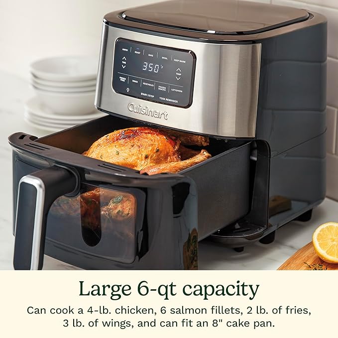 Cuisinart Air Fryer, 6-Quart Basket Large Fryer with 5 Cooking Functions to Roast, Bake, Broil, Air Fry and Keep Warm, 5 Airfryer Presets, Dishwasher-Safe Parts, AIR-200NAS, Stainless Steel & Black