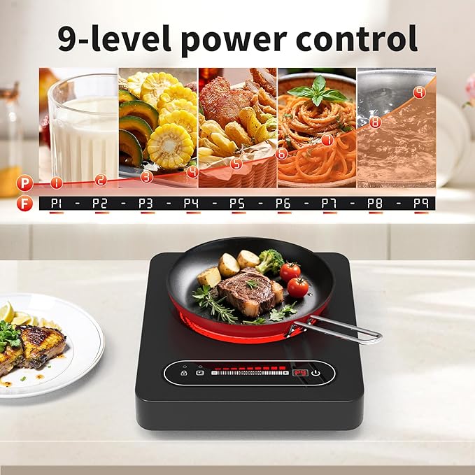 VBGK Single Burner Electric Cooktop,110V 1800W Electric Stove Top with LED Touch Control,10 Power Levels, 4 hTimer, Safety Lock,single burner cooktop Overheat protection