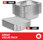Stock Your Home (Set of 30) 9 x 13 Disposable Aluminum Pans with Lids - (30) Heavy Duty Foil Pans with Lids 9x13 (30) Foil Pan Covers, Food Catering Containers for Baking, Cooking, Heating, Storage