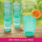Kate Aspen Teal Fluted Plastic Drinking Glasses Set of 8, 21 oz, Acrylic Glasses Drinkware, Plastic Cups Reusable for Iced Water, Cocktails, Lemonade, BPA-Free Acrylic Glasses Drinkware