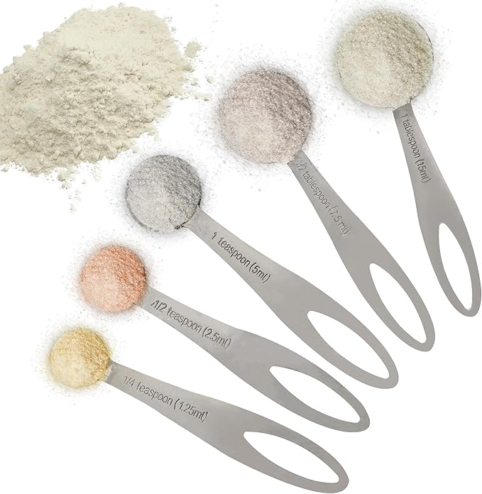 EHOMEA2Z 5-Piece Stainless Steel Measuring Spoon Set for Cooking and Baking, Heavy Duty, Fits in Spice Jars, Accurate for Dry and Liquid Ingredients