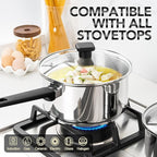 MICHELANGELO Stainless Steel Sauce Pan with Lid 1QT & 2QT & 3QT, TriPly Stainless Steel Saucepans with Straight Bakelite Handle & Square Lid Knob, Nonstick Sauce Pans Set, Induction Compatible