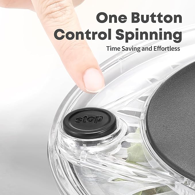 5.3Qt Stainless Steel Salad Spinner with Stop Button, BPA-Free Vegetable Lettuce Spinner, Transparent Lid & Drainage Hole, Non-Slip Base, Dishwasher Safe Fruit Washer