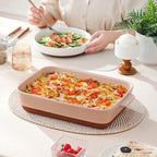 MALACASA 4.8 Qt Ceramic Oven Dish with Handles, 9 x 13 Inch Baking Dish Casserole Dishes, Deep Rectangular Lasagne Dishes Bakeware for Roasting (Khaki & Pink), Series TARA