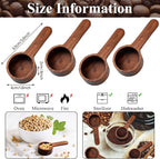 Skyley 4 Pcs Coffee Wooden Scoop for Canisters Jars 15ml 1 Tablespoon Small Coffee Scoop for Ground Caf Walnut Wood Measuring Spoons Home Kitchen Accessories for Beans, Tea, Sugar, Bath Salt