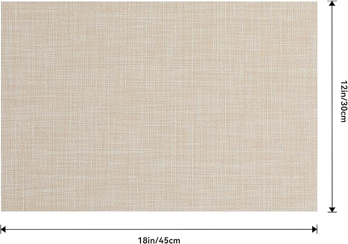 Leetaltree Beige Placemats Set of 4 - Heat Resistant Non-Slip Place mats for Dining Table, Washable Durable PVC Vinyl Woven Table Mats（Beige, 4）