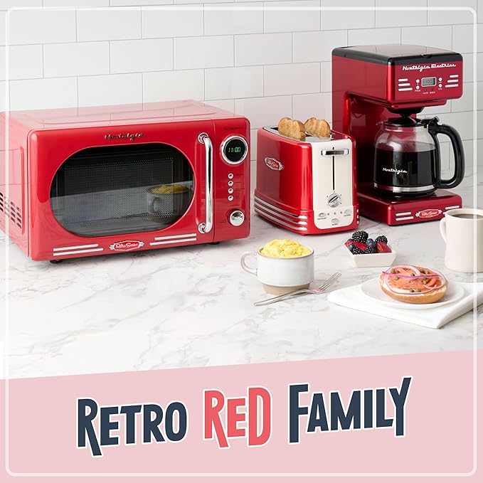 Nostalgia Retro Compact Countertop Microwave Oven - 0.7 Cu. Ft. - 700-Watts with LED Digital Display - Child Lock - Easy Clean Interior - Red