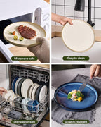 Famiware Star 24-Piece Stoneware Dinnerware Set with Trim, Service for 6 - Shallow Pasta Bowls & Flat Plates, Dishes for Everyday & Formal Use, Chip/Scratch Resistant, Microwave/Dishwasher Safe, White