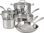 Tramontina Tri-Ply Clad Stainless Steel 10-Piece Cookware Set with Glass Lids, Pots and Pans Kitchen Set, Induction-Ready, Dishwasher-Safe, NSF-Certified