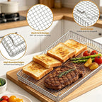 Air Fryer Basket Tray Replacement with Cuisinart TOA-60 TOA-65 TOA-70 air fryer toaster oven, 12.4 * 11''Steel Basket and Wire Rack Mesh Basket Accessories Parts, Dishwasher Safe