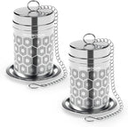 2 Pack Reinmoson Tea Strainers for Loose Tea, Extra Fine Mesh Tea Infuser, 304 Stainless Steel & Updated Slim Threaded Lid, Loose Leaf Tea Steeper for Black Tea, Rooibos, etc