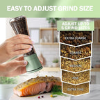 Home EC Premium Green Sea Salt and Pepper Grinder Set of 2 - Adjustable Ceramic - Tall Glass Salt and Pepper Shakers - Kitchen Pepper Mill & Salt Mill W/Funnel & EBook