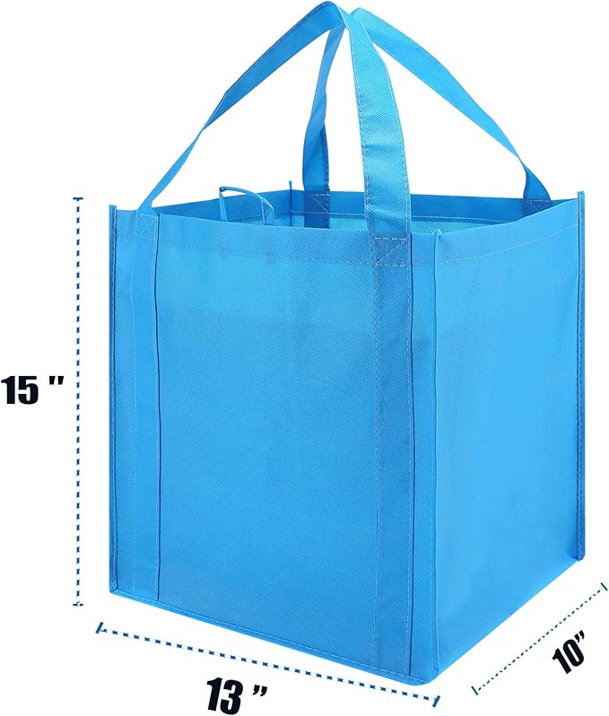 NERUB Set of 10 Reusable Grocery Bags Heavy Duty Shopping Bags Large Grocery Totes with Reinforced Bottom Super Sturdy Handles Washable, Blue