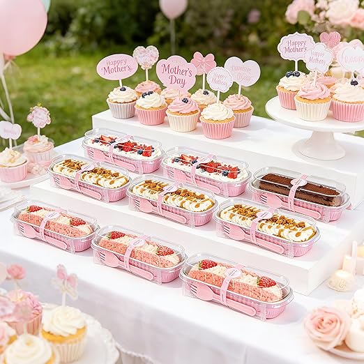 NPLUX 100 Pack Mini Cake Pans with Lids and Spoons Rectangular Aluminum Foil Baking Pans Mini Cheesecake Containers(6.8oz)