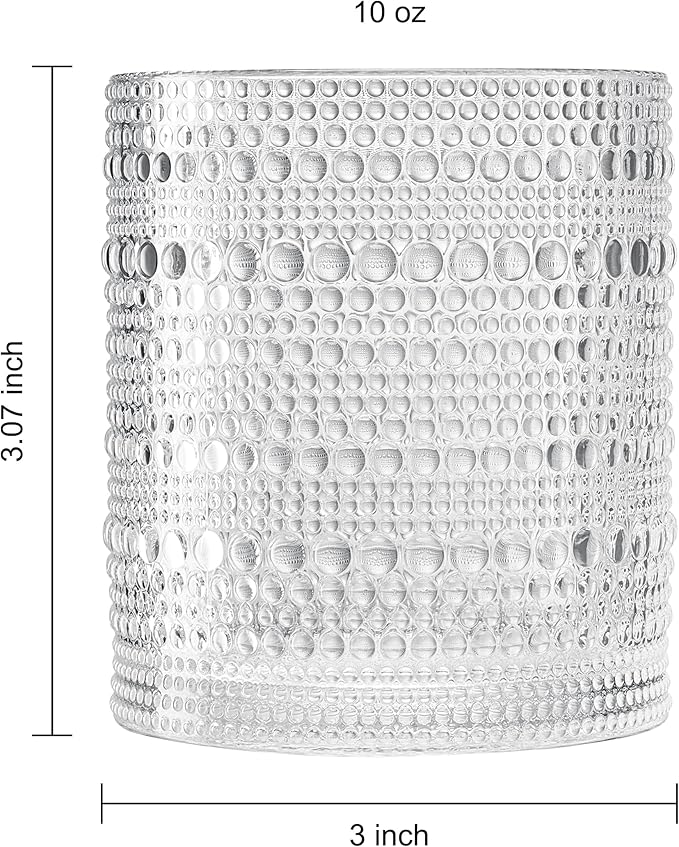 Khen Plastic Hobnail Drinking Glasses Set of 12 Clear Color Cups 6x 10oz Lowball & 6x 1oz Highball Acrylic Beaded Design, BPA-Free, Dishwasher Safe Indoor/Outdoor Drinkware Water, Juice, Cocktails