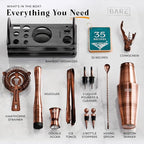 BARE BARREL® Mixology Bartender Kit Bar Set | 14-Piece Cocktail Shaker Set | Martini Barware Mixing Tools for Home Bartending | 35 Recipe Cards | Gift Set (28oz Boston Shaker, Copper/Black)