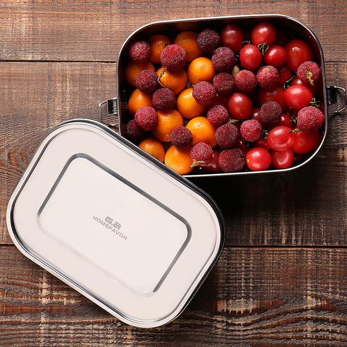 G.a HOMEFAVOR Stainless Steel Bento Lunch Box - Leak-Proof Metal Bento Box, Large Food Container with Lock Clips, Snack Container, Dishwasher Safe, 1400 ml/47 oz