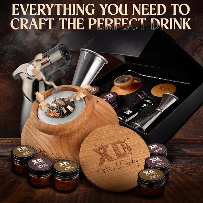 Cocktail Smoker Kit - 8 Wood Chips - 4 Flame Jet Torch - Old Fashioned Cocktail Kit - Whiskey Gift for Men for Him - Whiskey Smoker Kit - Bourbon Smoker