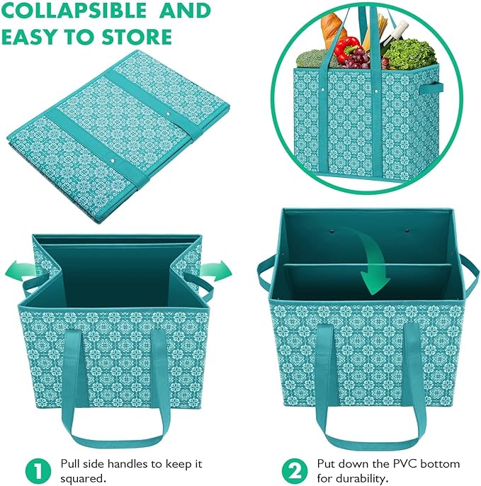 WISELIFE Reusable Grocery Bags [3 Pack],Large Grocery Tote Bag Water Resistant Shopping Bags Foldable Grocery Bag for Clothes,Shoes and Picnic,Green