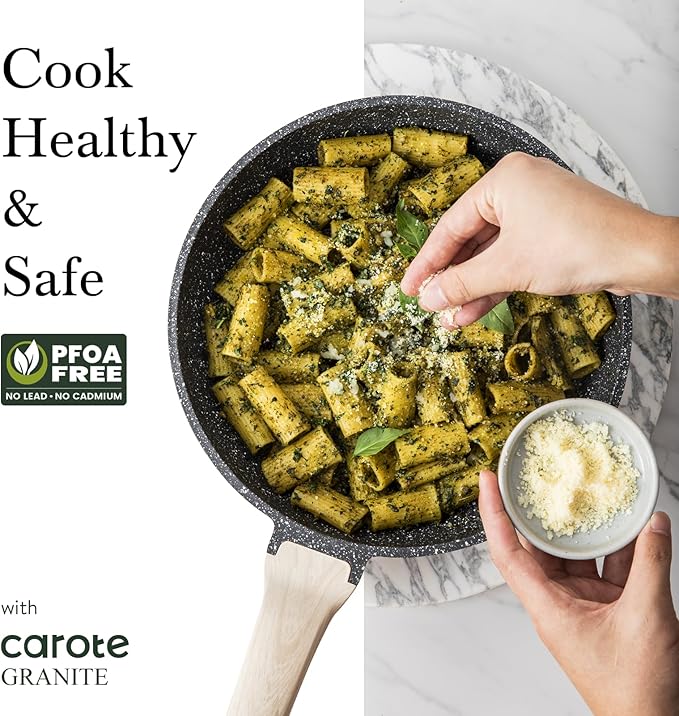 CAROTE Non Stick Frying Pan Skillet,12" Nonstick Fry Pan with Glass Lid, Egg Pan Omelet Pans, Granite Cookware Chef's Pan, PFOA Free (Classic Granite, 12-Inch)