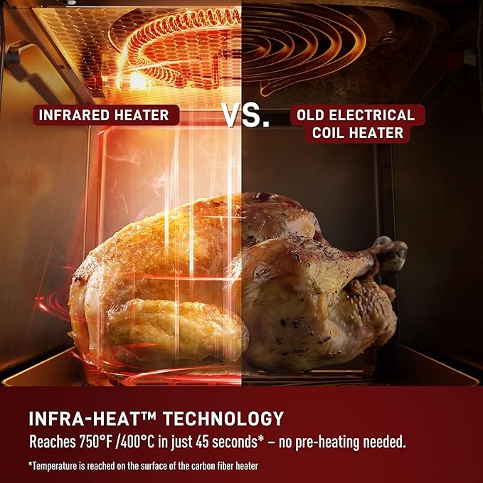 T-fal Infrared Air Fryer, 2x Faster Than Traditional Heating*, Large Air Fryer Toaster Oven Combo, 6 Qt Digital Touch Screen, 7-in-1 Cooking Functions, No-Shake Technology, 1550W, Black,