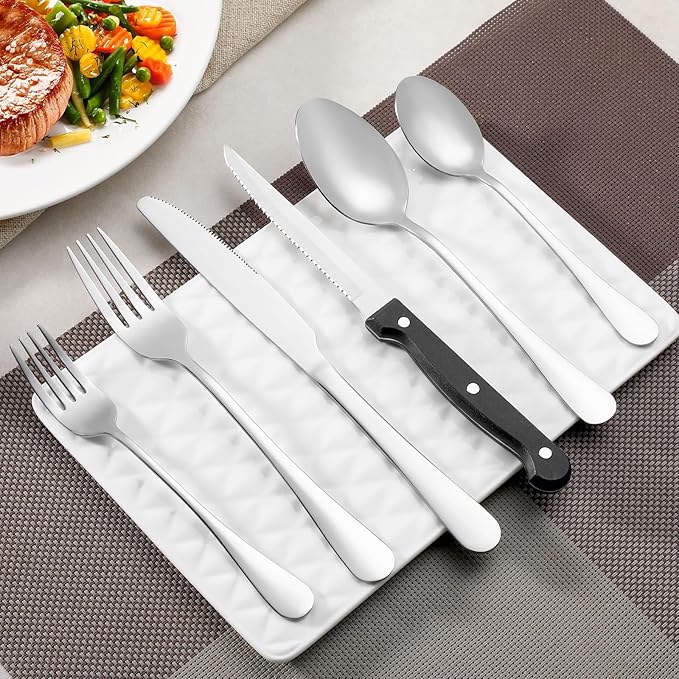 12 Pcs Forks and Spoons Silverware Set, Food Grade Stainless Steel Flatware Cutlery Set for Home, Kitchen and Restaurant, 6 Dinner Fork(8") and 6 Teaspoon(6.7"), Mirror Polished, Dishwasher Safe