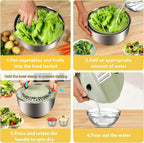 KITHELP Stainless Steel Salad Spinner Large, Vegetables Fruits Wash Bowl with Strainer, Lettuce Spinner Dryer with 5 Blades Slicer, Egg Yolk Strainer, Shredder for Efficient Salad Preparation 5.3Qt