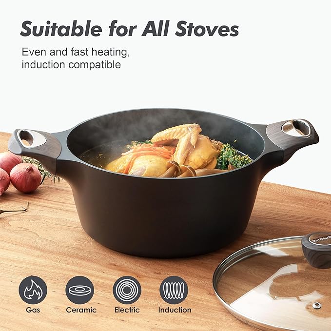SENSARTE Nonstick Stock Pot with Lid, 2.6/4.5/6.6/8.5 QT Soup Pot Casserole Pot, Healthy Pasta Pot, Large Deep Cooking Pot, Big Sauce Pot Stew Pot, Induction Compatible, PFOA PFOS APEO Free, Black