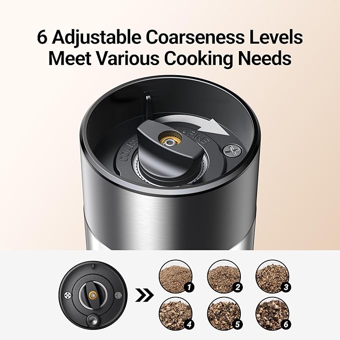 ThermoMaven Electric Salt and Pepper Grinder Set, 110ml Larger Rechargeable Automatic Salt and Pepper Mill Grinder with 6 Adjustable Coarseness, Electric Salt and Pepper Shakers, LED, Matcha