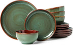 Pokini Stoneware Dinnerware Sets, Ceramic Plates and Bowls Set, Microwave & Dishwasher Safe Kitchen Dishes, Modern Dinner Salad Plates | Cereal Bowls, Dishware Sets Service for 4 Sage Green
