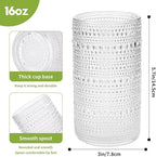 Large Vintage Hobnail Drinking Glasses Set of 6, 16oz Clear Highball Glasses Cups, Kitchen Water Glasses Cup, for Cocktail, Juice, Whiskey, Milk and Various Mixed Drinks