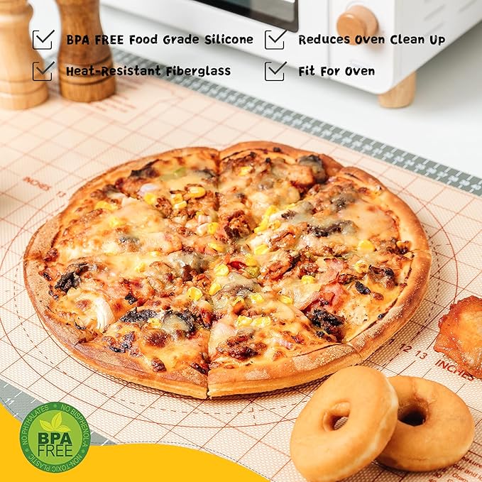 katbite Silicone Pastry Mat Non Stick, Silicone Baking Mat 26" x 16" with Measurement, Non-Slip Dough Rolling Mat for Counter, Oven Liner, Pie Crust, Reusable Fondant Mat Extra Thick