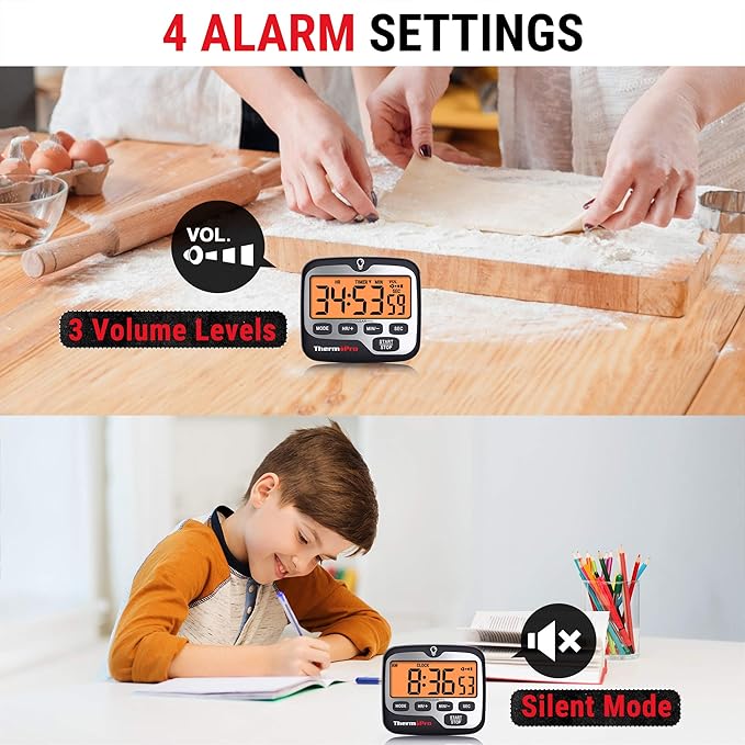 TempPro TM01(2 Pack) Kitchen Timers for Cooking with Count Up Countdown Timer, Digital Timer for Kids with Touch Backlit, Study Timers for Classroom Teacher Supplies (Previously ThermoPro)