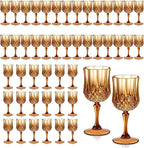 XUWAIDSGN 7oz Plastic Vintage Wine Glasses Drinking Glasses Unbreakable Wedding Glassware Crystal Water Goblets Reusable Drinkware Vintage Champagne Flutes (48, Brown)