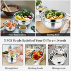 P&P CHEF Mixing Bowls with Visible Airtight Lids Set of 5, 10-Piece Stainless Steel Mixing Nesting Bowl, Metal Bowl with Lid for Kitchen Prepping & Storing, Size 4.6, 3, 1.5, 1, 0.7 QT, Black