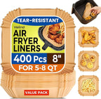 400 Pcs Air Fryer Liners Disposable, 8" Square Heavy-Duty Parchment Paper for 5-8 qt Airfryer Basket, Non-Stick & Grease-Proof Baking Liner for Oven Pan