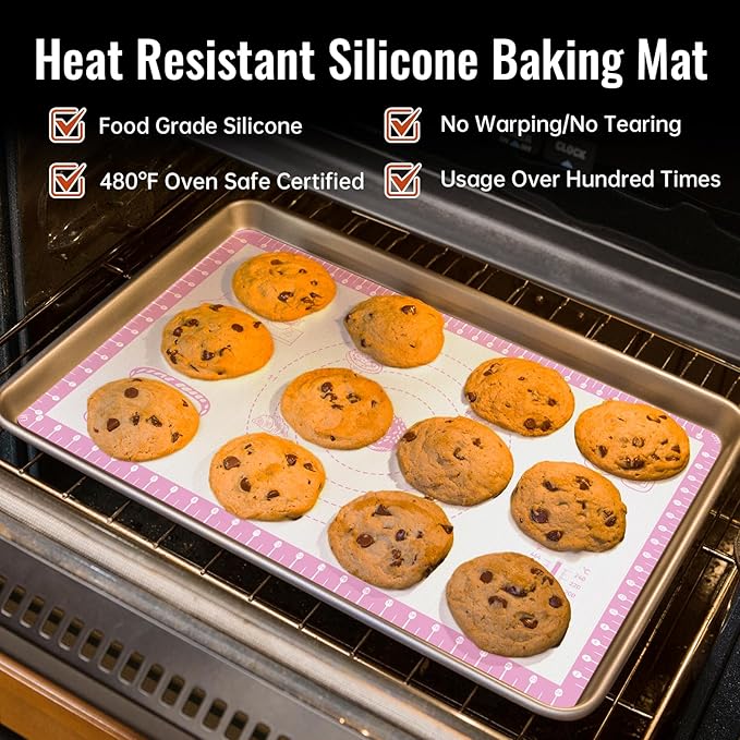 Silicone Macaron Baking Mat with 10 Recipes, Non Stick Silicone Mat for Pastry, Cookie, Macaron, Pizza,Bread, Surdough,Fondant, Extra Large and Dishwasher Safe